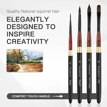 Fuumuui 4pcs Pure Squirrel Hair Travel Watercolor Brushes