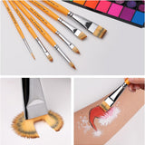 Fuumuui 13er-Set Gesichts- und Acrylmalpinsel, das eine Vielzahl von Formen wie flache, runde, Detail- und Fächerpinsel zeigt, die für die Gesichtsbemalung mit einer bunten Palette verwendet werden.