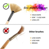 FUUMUUI Artist Fan Paint Brush Set of 6, Hog Bristle Natural Hair Anti-Shedding Brush Tips, Long Wooden Handle for Comfortable Holding, Great for Acrylic Watercolor Oil Painting