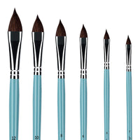 Fuumuui 6pcs Professional Cat's Tongue Watercolor Brushes set with light blue handles, featuring brush sizes 12, 10, 8, 6, 4, and 2.