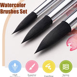 Pennelli professionali Fuumuui in scoiattolo sintetico per acquerello da 10 pezzi per artisti, che mostrano caratteristiche come elevato assorbimento, controllo superiore, flusso uniforme ed equilibrio dell'elasticit¨¤. <alt>Pennelli Fuumuui: caratteristiche dei pennelli in scoiattolo sintetico</alt>