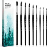 Ensemble de 9 pinceaux ronds pour aquarelle en poils d'écureuil Fuumuui, fournitures d'art Fuumuui de qualité supérieure pour les artistes.