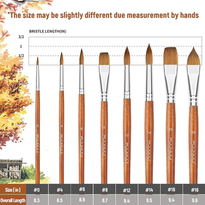 Fuumuui 8pcs Professional Watercolor Brushes