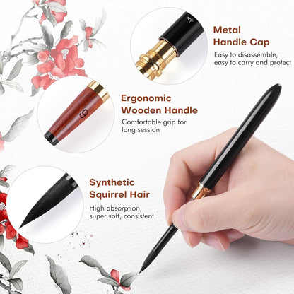 3pcs Dual-Tip Travel Watercolor Brushes — 6 Tip Styles, Premium Synthetic Squirrel Hair