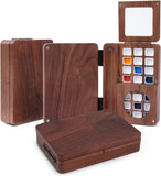 Fuumuui Travel Watercolor Palette 24 Grids Foldable ， Portable Walnut Wood Palette Box for Plein Air Painting