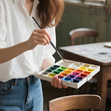 Fuumuui 5pcs Professional Kolinsky Sable Detail Brushes in use by an artist with a vibrant watercolor palette.