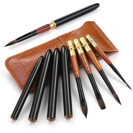 Fuumuui 4pcs Squirrel Hair Travel Watercolor Brushes