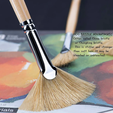 Fuumuui professional hog bristle fan oil brushes, highlighting the stiff and strong China bristle advantages for artists.