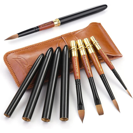 Fuumuui 4pcs Sable Travel Watercolor Brushes