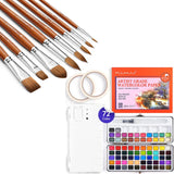 Fuumuui 8Pcs Sable Watercolor Brushes Professional with Watercolor Paint Set 72 Bright Colors, 100% Cotton 5.8