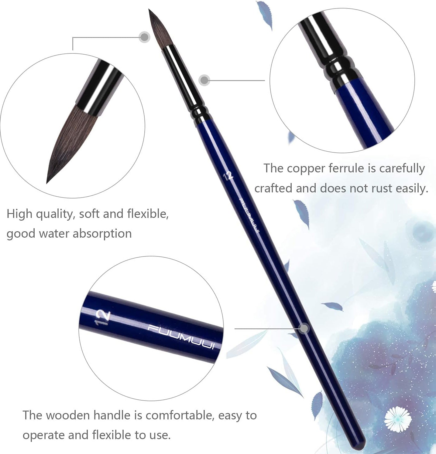 Fuumuui 7pcs Professional Watercolor Brushes