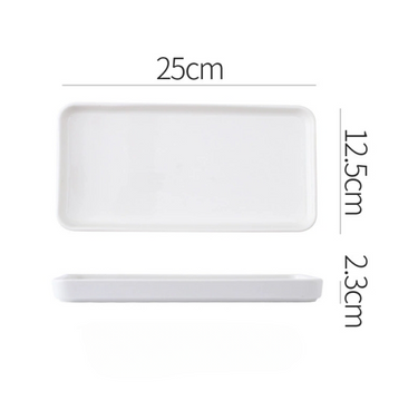 Fuumuui Ceramic Tray Palette, white rectangular, with dimensions 25cm length, 12.5cm width, 2.3cm height.