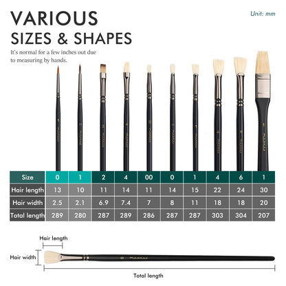 Fuumuui 10pcs professional brush set for acrylic and oil painting