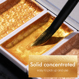 Godet di colore ad acquerello metallico oro ad alte prestazioni Fuumuui, solido e concentrato per artisti, con pennello.