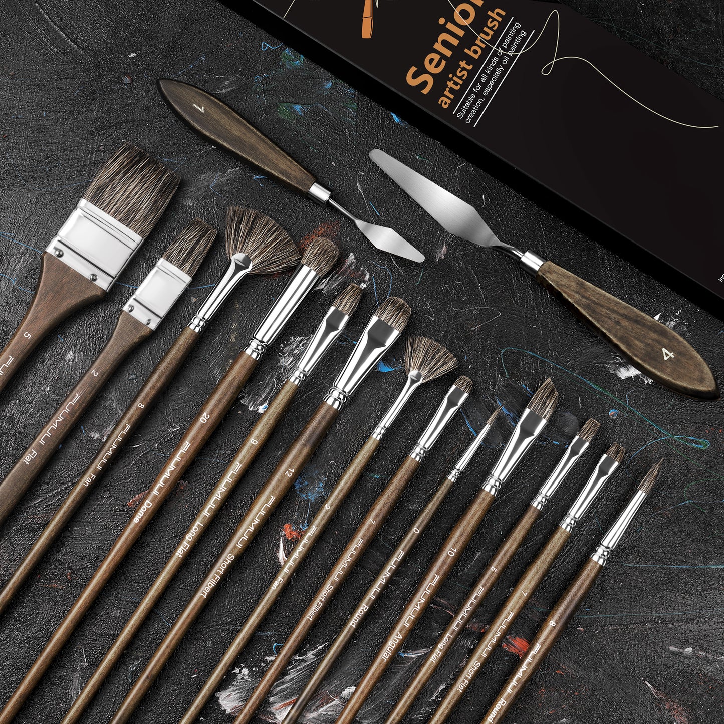 Oil Paint Brush Set - 15 Pieces Professional Natural Badger Hair Paint Brushes, Artist Paint Brush Set for Canvas Painting Acylic with Palette Knife