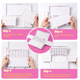 Fournitures d'art Fuumuui : Guide étape par étape montrant l'assemblage de la boîte de palette de peinture hermétique vide de 28 godets, y compris le couvercle et les plateaux de mélange pour les peintures à l'aquarelle, à la gouache et à l'acrylique.