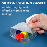 Die Silikondichtung des multifunktionalen, faltbaren Pinselwascheimers von Fuumuui schützt farbenfrohe Pigmente in einer transparenten, unterteilten Farbpalette, um ein Auslaufen zu verhindern und sie feucht zu halten.