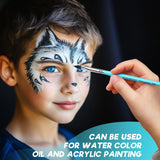 Fuumuui 7-teiliges Set Gesichts- und Acrylmalpinsel, das eine komplizierte Wolfsgesichtsbemalung auf einem Kind aufträgt und die Vielseitigkeit für Aquarell-, Öl- und Acrylmedien demonstriert.