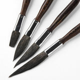 Set di 4 pennelli per filettatura in pelo di scoiattolo Fuumuui con manici in legno scuro e setole a punta, incluso un pennello a strisce a pugnale, per un controllo di filettatura ad alte prestazioni.