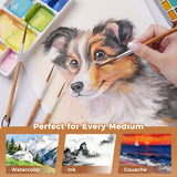 Fuumuui Ensemble de 4 pinceaux à pointe longue en poils d'animaux avec manches en bambou, utilisés pour un portrait de chien détaillé à l'aquarelle, parfait pour l'aquarelle, l'encre, la gouache et la calligraphie.