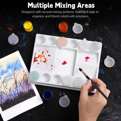 Fuumuui 12-Well Paint Palette with Mixing Area – Leakproof Mini Paint Pots for Watercolor, Acrylic, and Gouache
