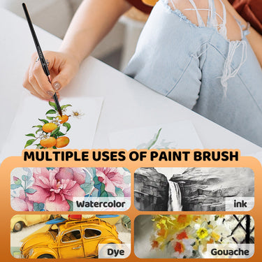 Pennelli professionali in martora per acquerello Fuumuui che mostrano la loro versatilit¨¤ per acquerello, inchiostro, colorante e pittura a guazzo.