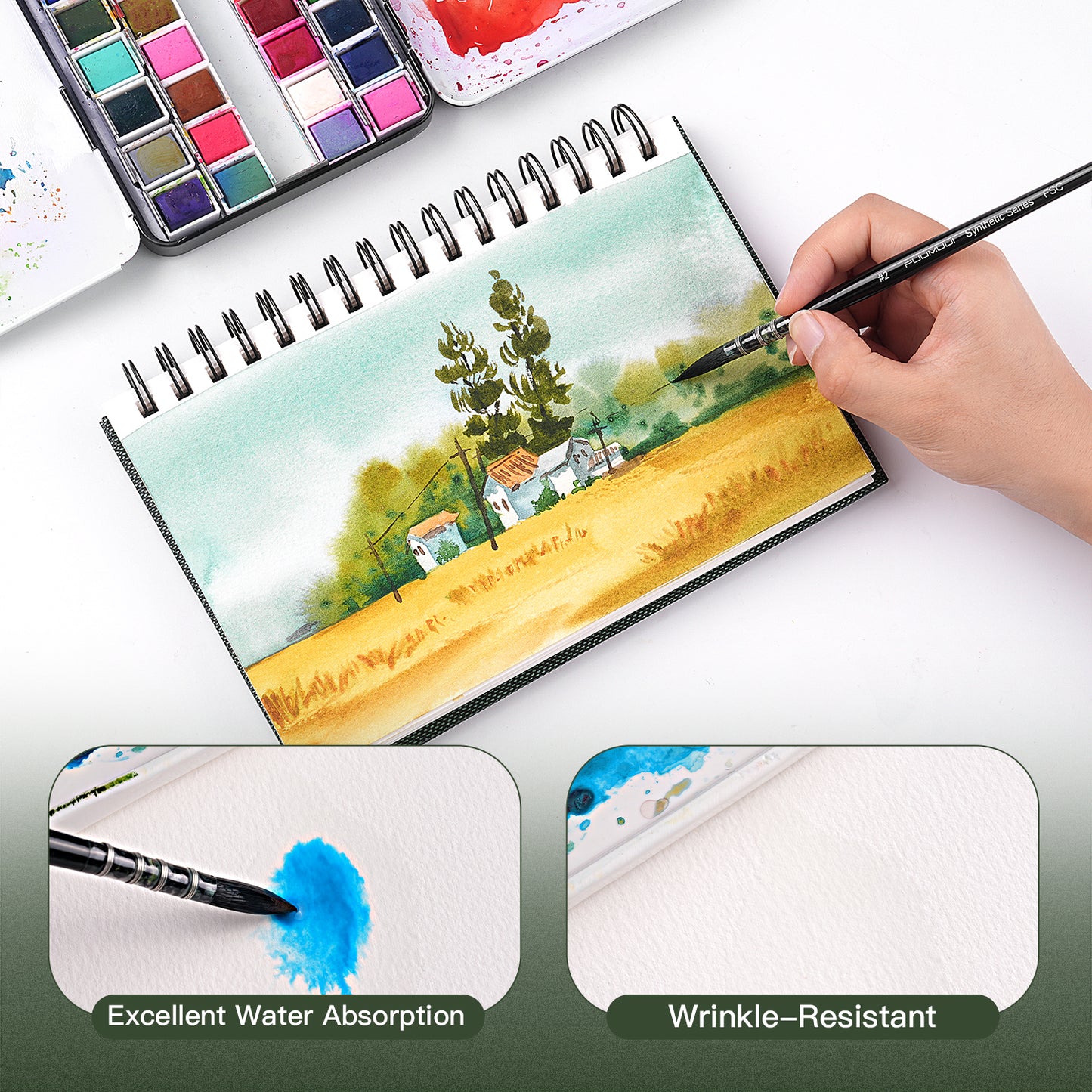 FUUMUUI 20-Sheet A4 100% Cotton Watercolor Paper Pad – Spiral Bound, Heavyweight Artist-Grade Watercolor Sketchbook