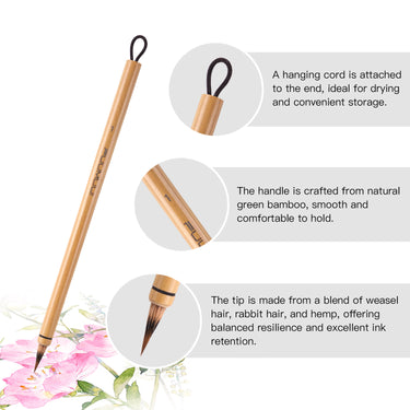 Fuumuui Art Supplies Aquarellpinsel mit natürlichem Bambusgriff und kurzer Wiesel-, Kaninchen-, Hanf-Mischspitze für detaillierte Präzisionsmalerei.