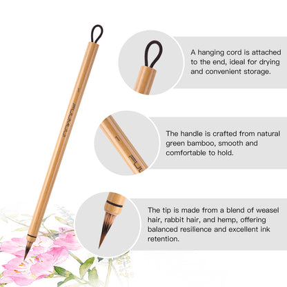 Fuumuui 3-Piece Watercolor Brush Set – Natural Weasel & Rabbit Hair Blend, Short Tip for Precision and Control