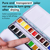 Fuumuui 24-Farben-Aquarellfarben-Set, geöffnet in einem Metallkasten, mit lebendigen, reinen und transparenten Farben mit fester Konzentration, die resistent gegen Vergrauung und Reibung sind.