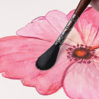 Fuumuui pure squirrel hair watercolor brush painting a pink flower.