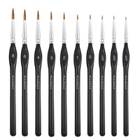 A full set of 10 Fuumuui professional miniature painting brushes, neatly arranged and labeled with sizes 8 through 5/0.