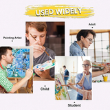 Fuumuui 6pcs Professional Bristles Oil Brushes shown in wide use by diverse users including a child, student, and adult artists painting, highlighting their versatility for all skill levels.