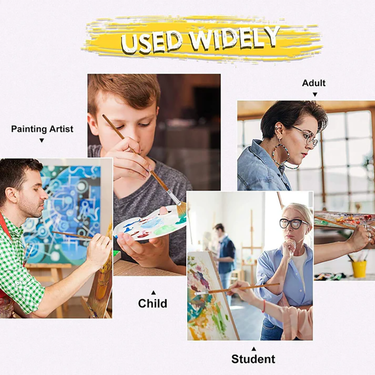 Fuumuui 6pcs Professional Bristles Oil Brushes shown in wide use by diverse users including a child, student, and adult artists painting, highlighting their versatility for all skill levels.
