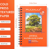 Fuumuui 100% Cotton Watercolor Travel Journal - 22 Sheets 5.5x8.5-inch Cold Pressed Watercolor Paper - 140LB/300GSM Watercolor Journal for Watercolor Gouache Ink