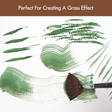 Pennelli professionali per acquerello Fuumuui che creano tratti con effetto erba verde con un pennello a ventaglio.