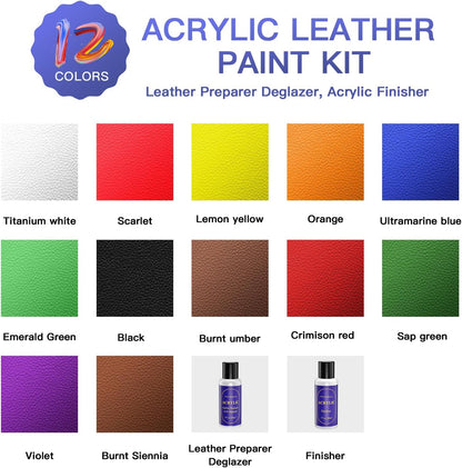 12 Colors Acrylic Leather Paint Kit