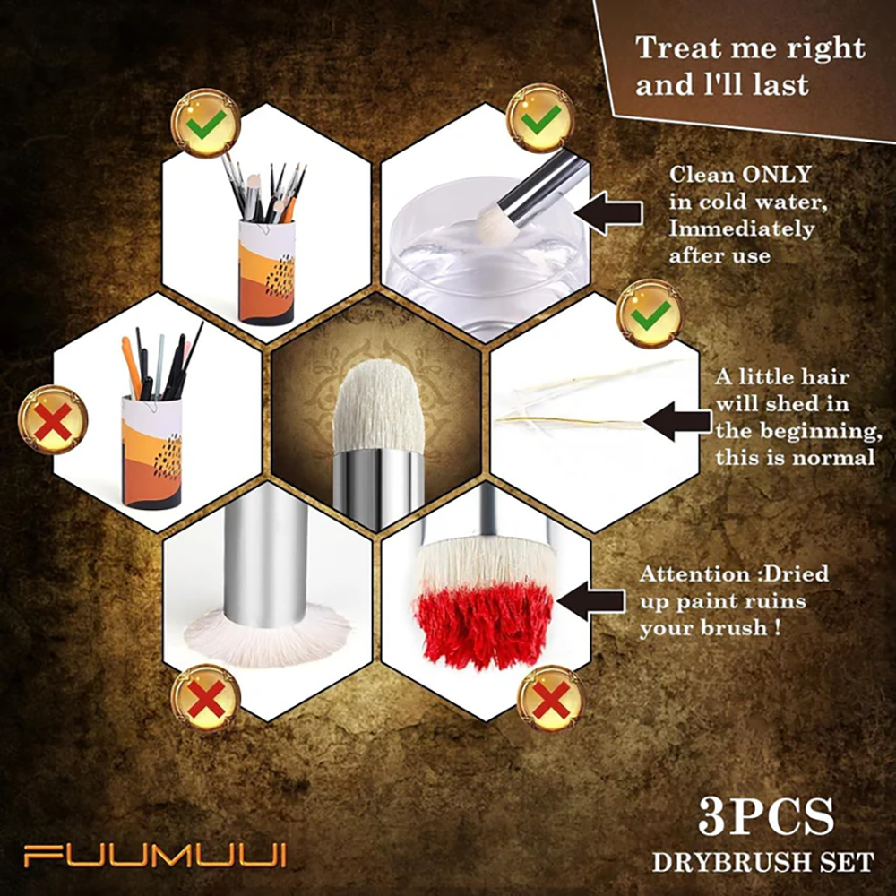 Fuumuui 3Pcs Professional Dry Brushes