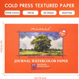Fuumuui 100% Baumwolle Kaltpress Aquarellblock Journal 4x6, 140lb 30 Blatt Säurefreies strukturiertes Papier