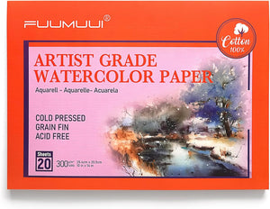 Fuumuui 100% Cotton Watercolor Paper - 20 Sheets 7x10-inch Cold Pressed Watercolor Paper Pad - 140LB/300GSM Art Paper Block for Watercolor Gouache Ink