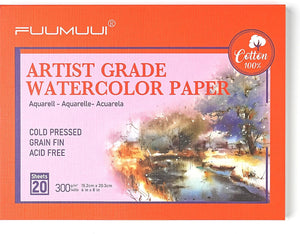 Fuumuui 100% Cotton Watercolor Paper - 20 Sheets 9" x 12" Cold Pressed Watercolor Paper Pad - 140LB/300GSM Art Paper for Watercolor Gouache Ink and More