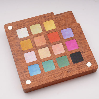 Fuumuui Pearlescent Watercolors – 15 Iridescent Colors in Magnetic Wooden Palette