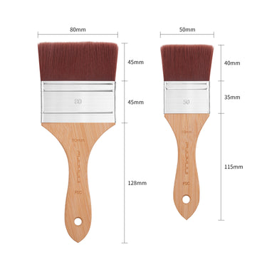 Fuumuui 2pcs Large Nylon Flat Brushes for Watercolor, Acrylic & Oil Painting, showing 80mm and 50mm brush dimensions.