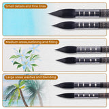 Ensemble de 6 pinceaux aquarelle professionnels Fuumuui avec corps imprimés, démontrant la polyvalence pour les détails fins, les contours, les remplissages, les lavis et le mélange dans tous les projets artistiques.