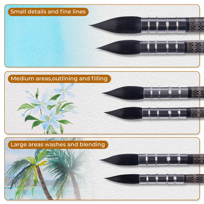 Fuumuui 6Pcs Professional Watercolor Brush with Printed Barrels
