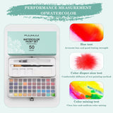 Set di acquerelli portatile a 50 colori Fuumuui con pennelli e spugne, che dimostra prestazioni premium in accuratezza della tonalit¨¤, dispersione e miscelazione dei colori per un'arte versatile.