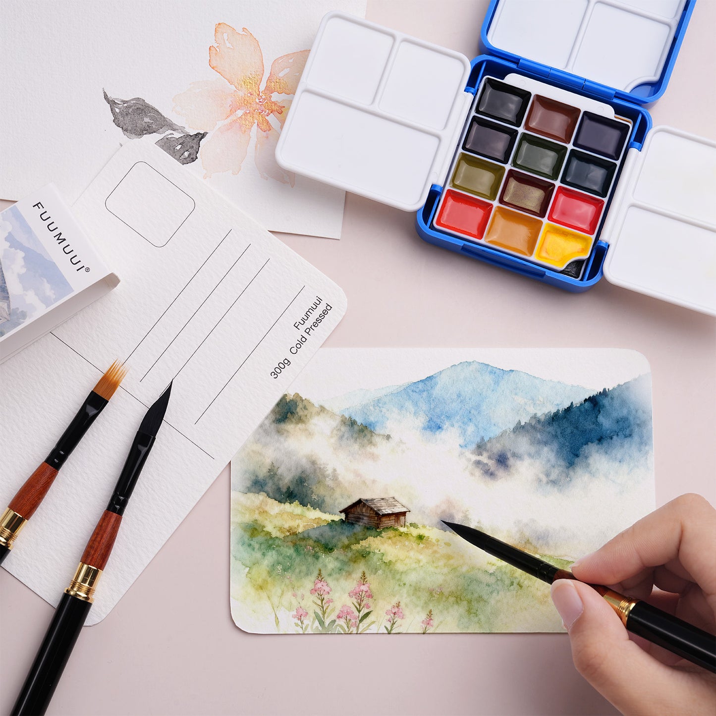 FUUMUUI 100% Cotton Cold-Pressed Watercolor Postcards | 300gsm, 4x6 inch, Set of 40