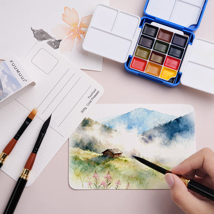 FUUMUUI 100% Cotton Cold-Pressed Watercolor Postcards | 300gsm, 4x6 inch, Set of 40
