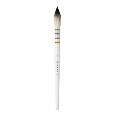 Fuumuui professional watercolor brush size 8 with white handle, natural hair bristles, and gold ferrule.