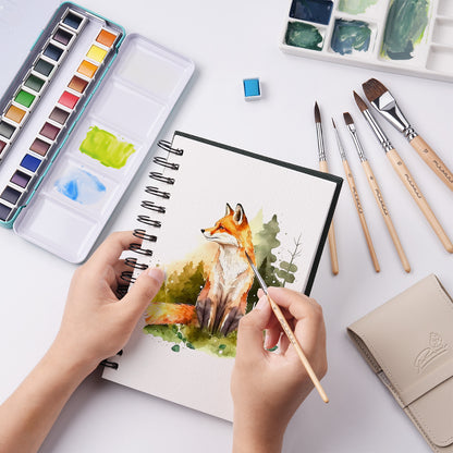 Fuumuui Portable Watercolor Travel Set – 24 Colors Palette, Watercolor Pad & Brush Kit